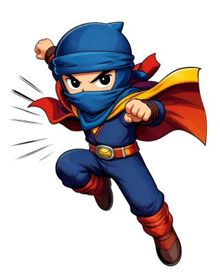 Blue ninja superhero kid leaping into action