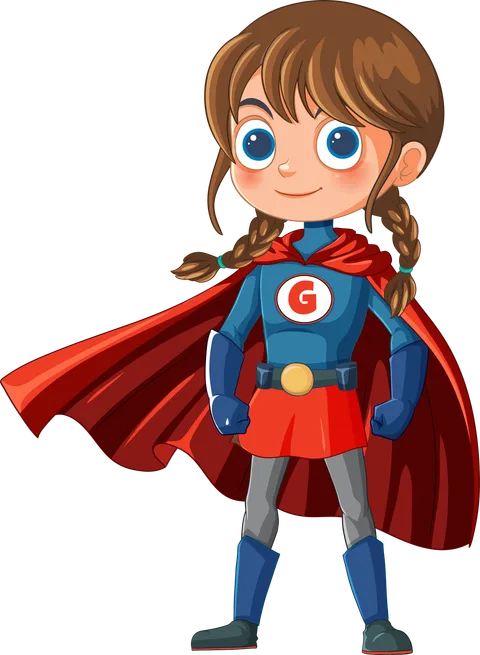 Girl superhero mascot in a red cape